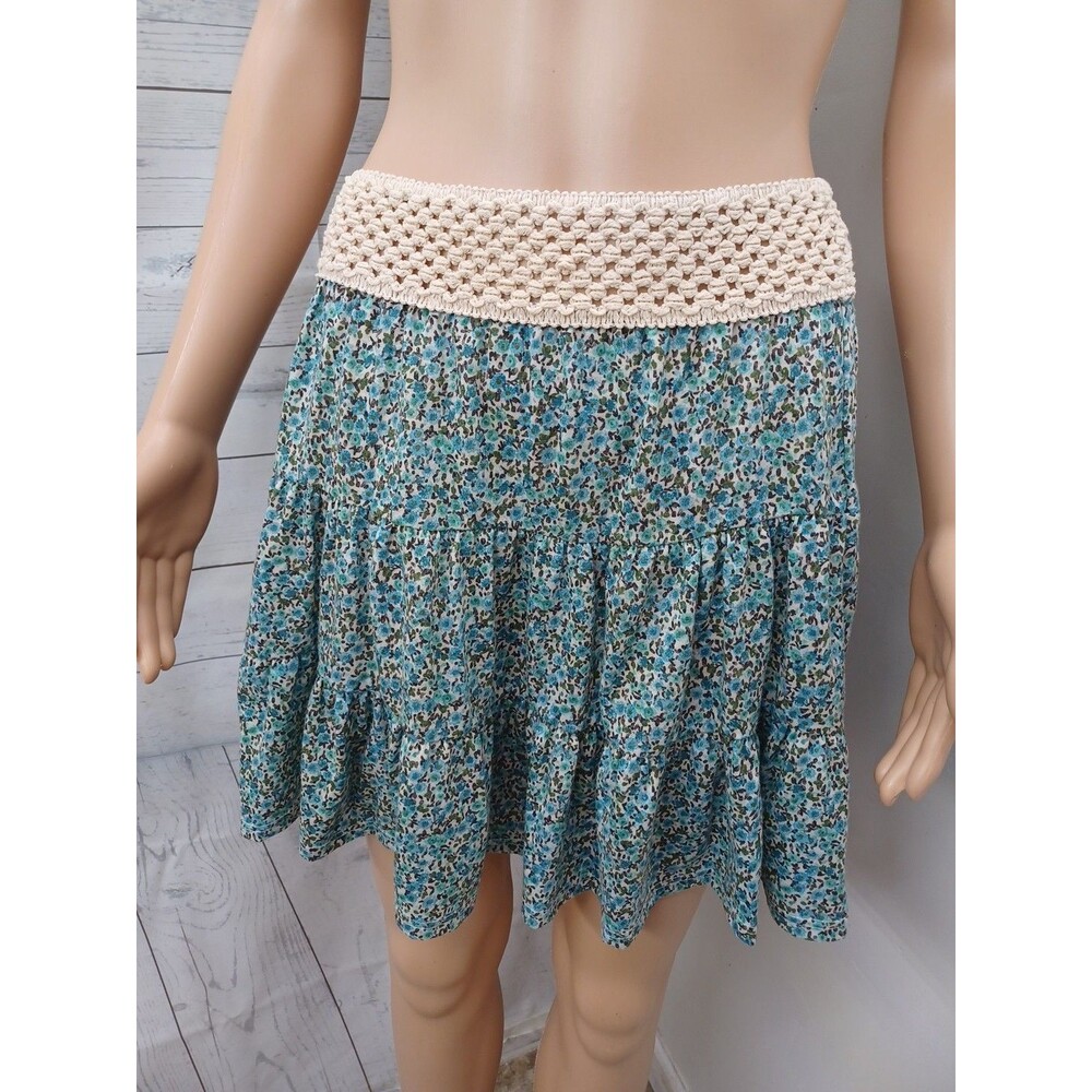 Y2K Bella D Women Black White Floral Casual Mini Skirt Flare Sz L